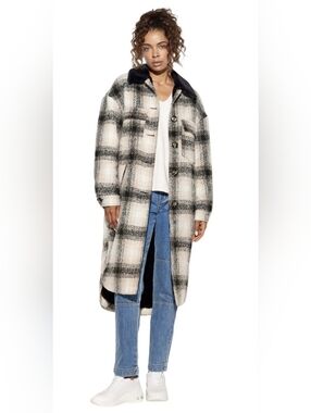 Apparis James Faux Fur Lined Plaid Shirt Coat Size Medium